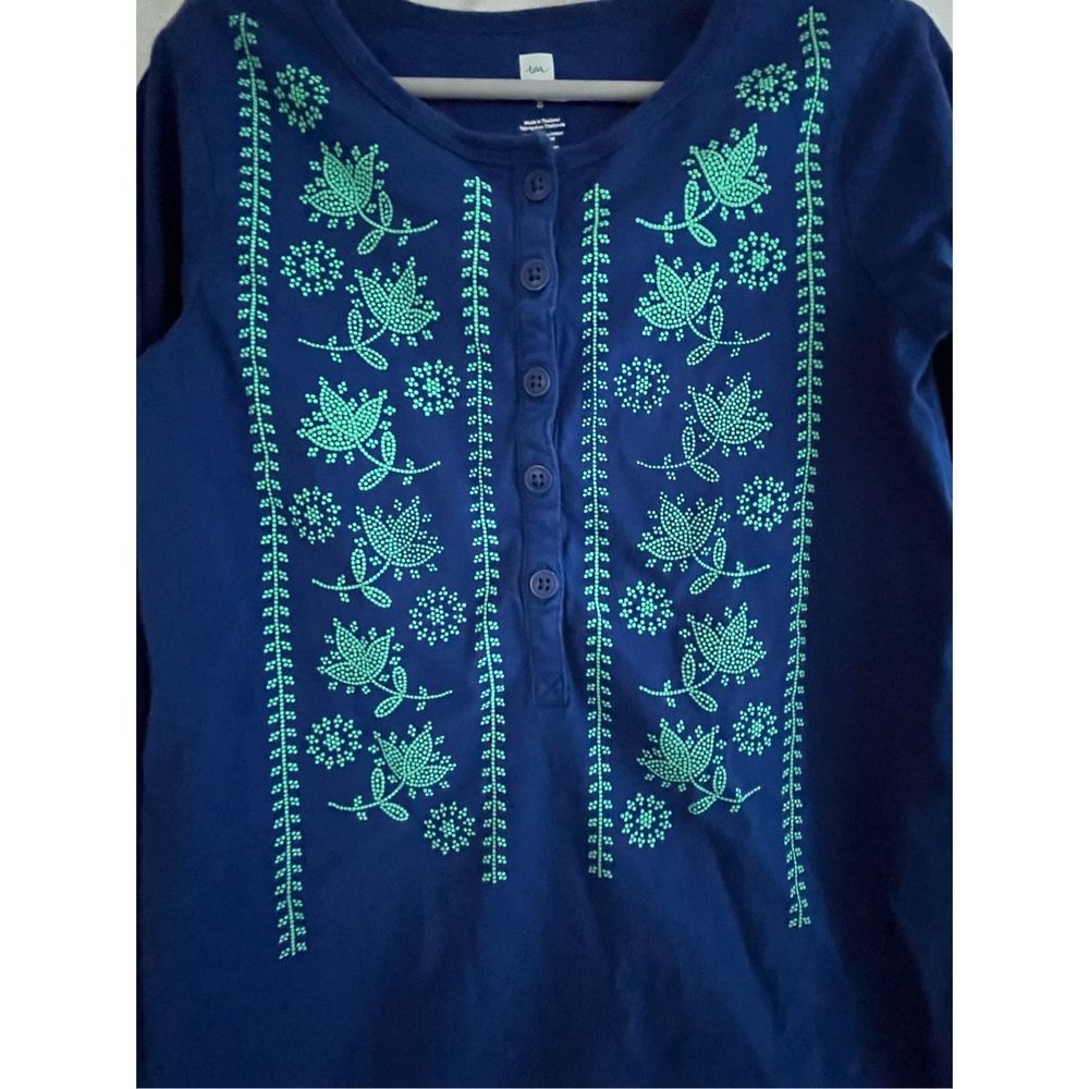 Tea Collection Floral Long Sleeve Dress | Size 8 | Royal Blue & Seafoam Green - Picture 8 of 8